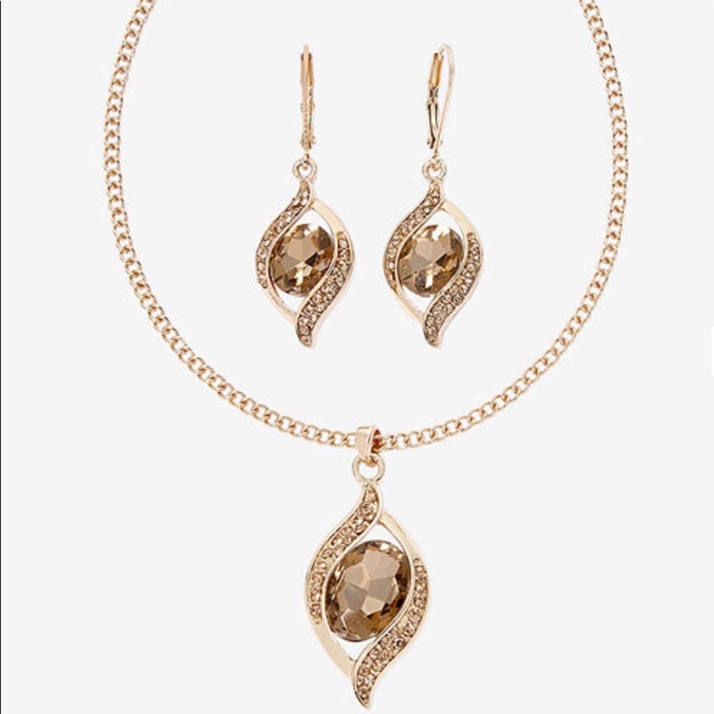 Monet Brown Crystal Necklace and Earring Seth